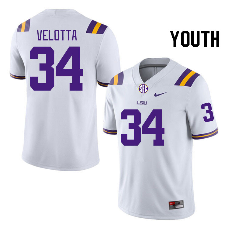 Youth #34 Skip Velotta LSU Tigers College Football Jerseys Stitched-White